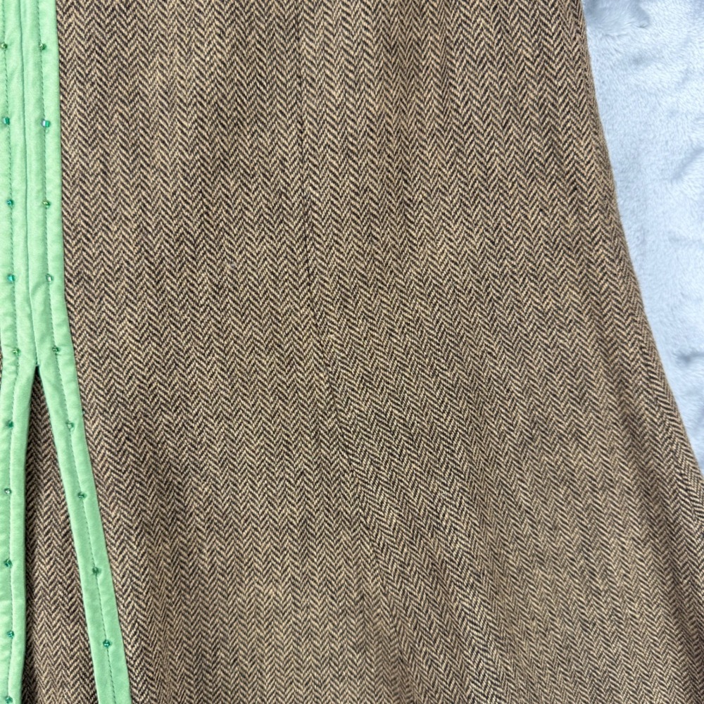 Ann Taylor Loft Brown Herringbone Wool Blend Skirt Green Trim Size 6 Irish - Picture 14 of 16